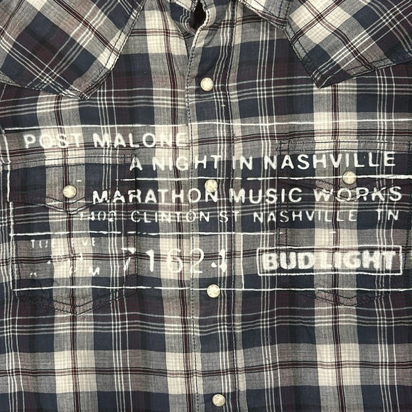 WRANGLER Retro Post Malone Nashville Snap Front Plaid Bud Light Western Shirt - Picture 2 of 8